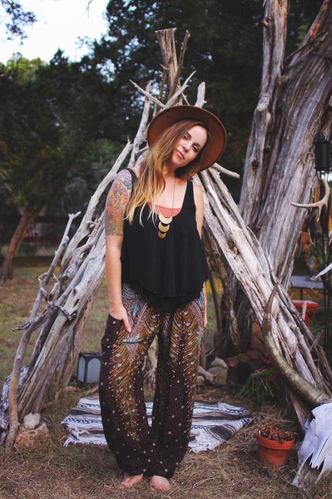 One Tribe Apparel Brown & Yellow Peacock Harem Pants